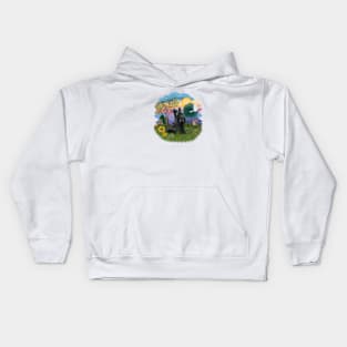 A Scenic Meadow with a Scottish Terrier Kids Hoodie